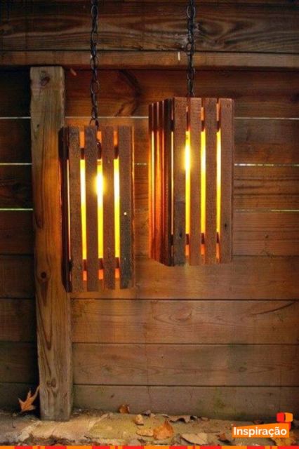 luminária rústica de madeira