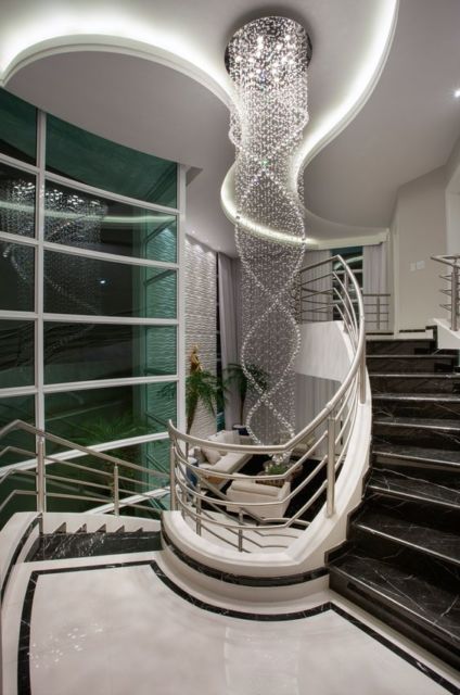 lustre para escada com decoração moderna