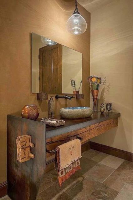 Espelho para banheiro rústico com bancada