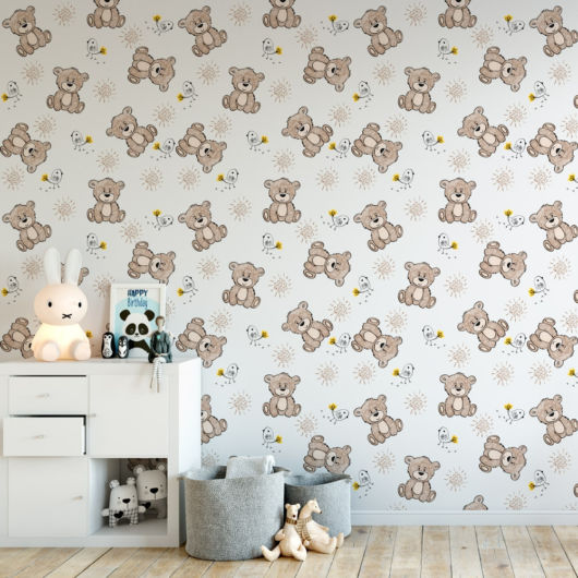 Tecido para parede de quarto infantil com ursinhos