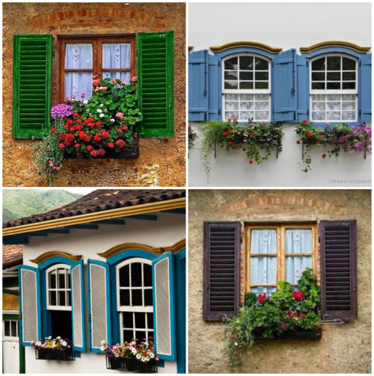 Montagem de fotos de janelas coloniais com azul e verde.