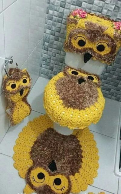 Tapete de crochê para banheiro de coruja