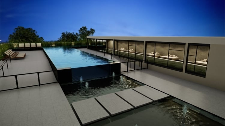 Casa moderna com piscina de vidro