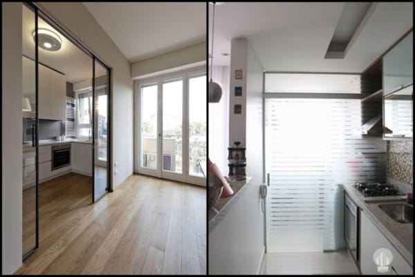 porta de vidro como divisória de ambientes na cozinha