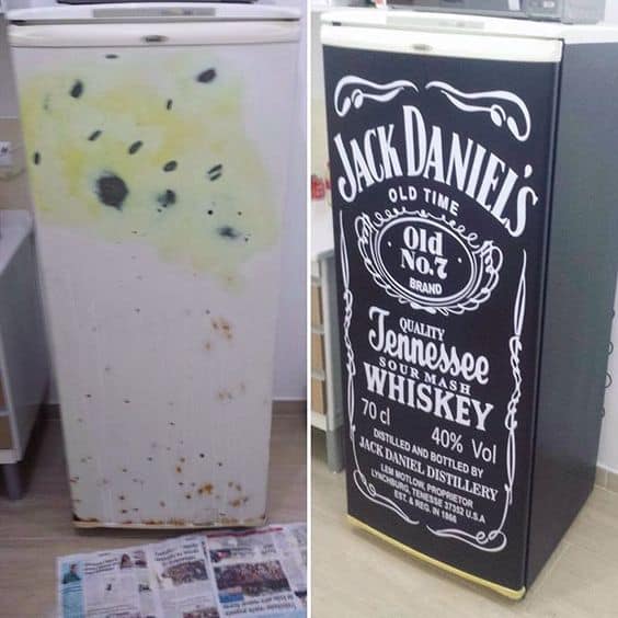 antes e depois envelopamento de geladeira