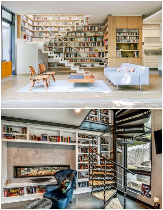 biblioteca em casa com dois andares