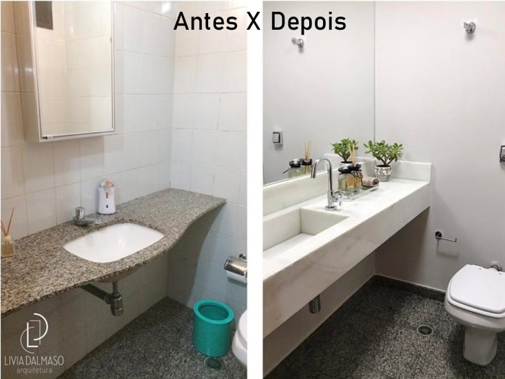 Antes e depois da mudança do banheiro
