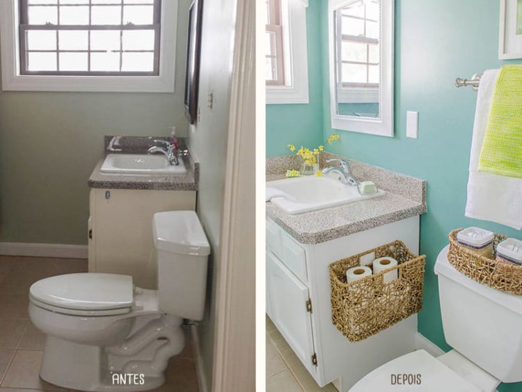 Antes e depois da reforma de banheiro lavabo