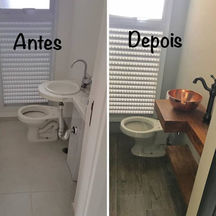 Antes e depois da reforma de banheiro pequeno