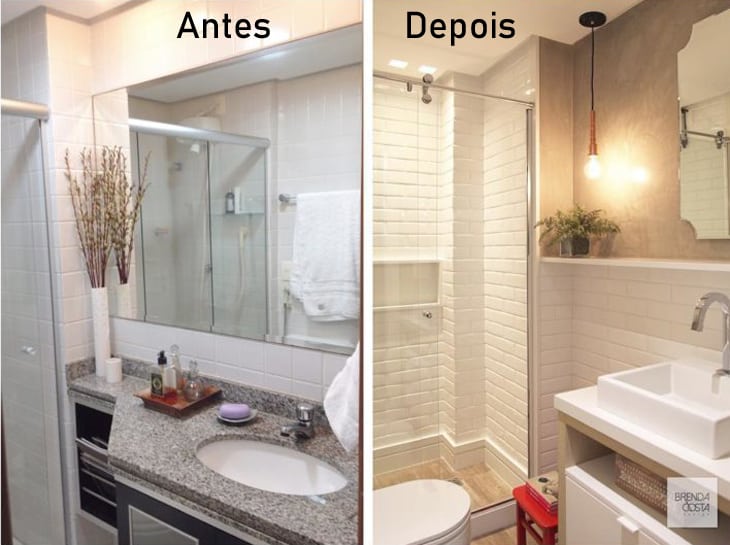 Antes e depois da reforma do banheiro