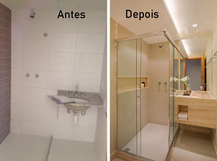 Antes e depois de reformar o banheiro