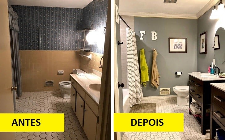 Banheiro reformado antes e depois