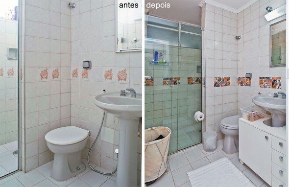 Banheiro simples antes e depois da reforma