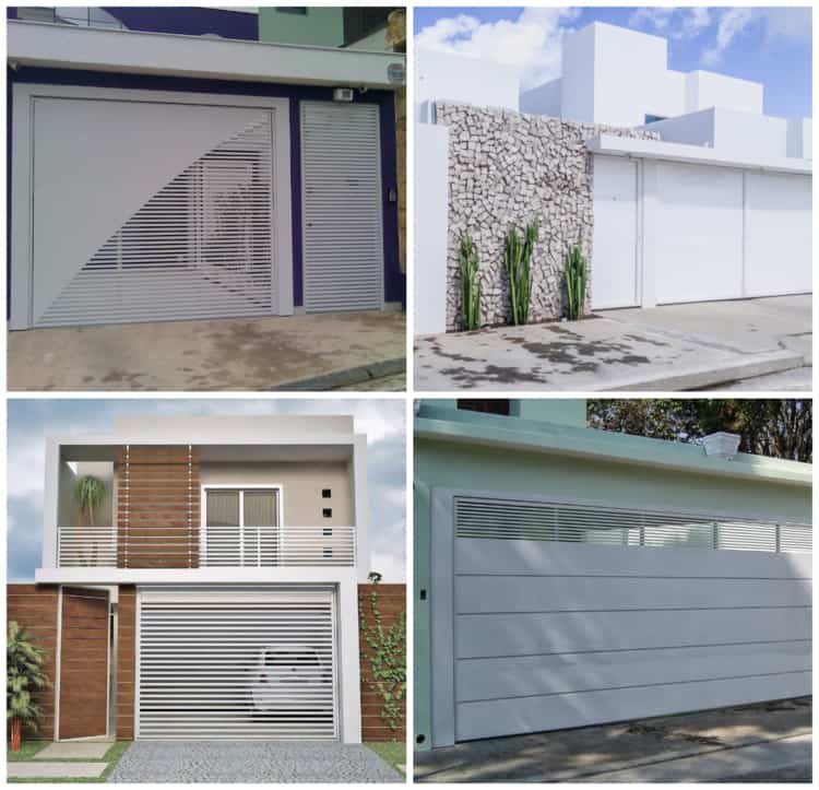 Portão Branco com detalhes Modernos para Garagens