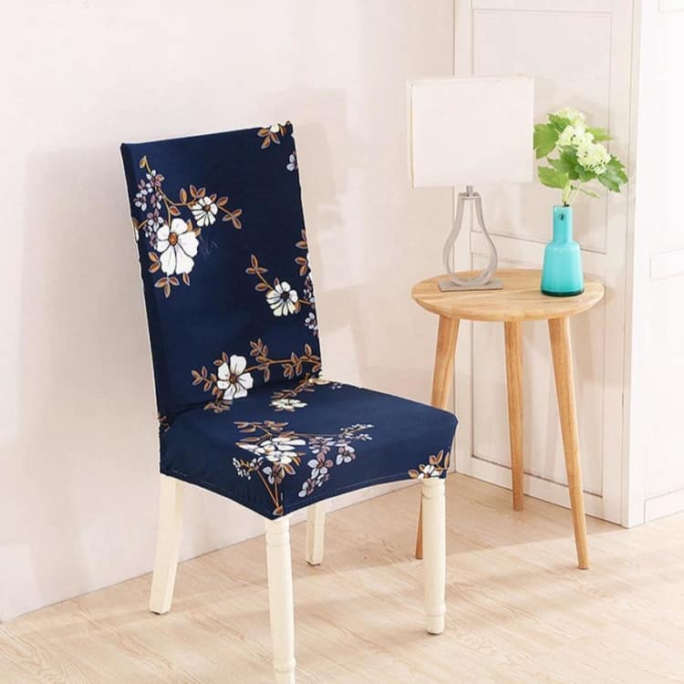 capa de tecido floral azul marinho para cadeira 17