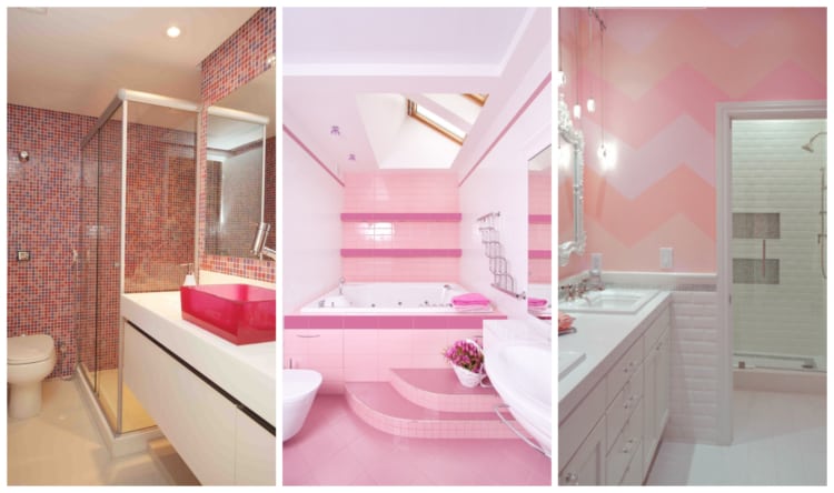 Banheiro rosa com branco