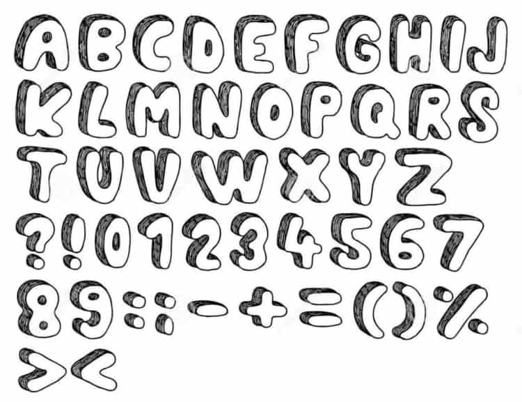 Moldes de Letras e Números para EVA com detalhe em Sombreado