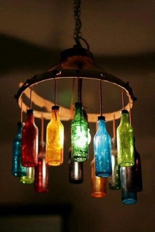 Como cortar garrafa de vidro e fazer um lindo pendente iluminado com garrafas coloridas