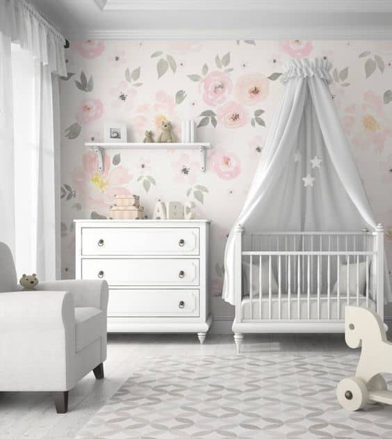 papel de parede para quarto de bebe feminino floral 10