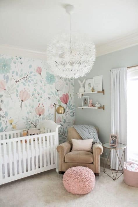 papel de parede para quarto de bebe feminino floral 2