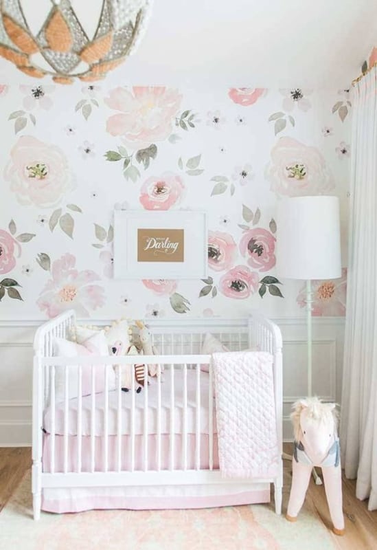 papel de parede para quarto de bebe feminino floral 4