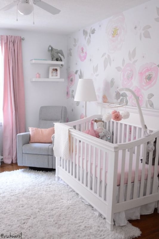 papel de parede para quarto de bebe feminino floral 5