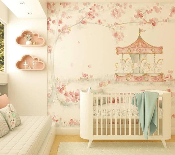 papel de parede para quarto de bebe feminino floral 7