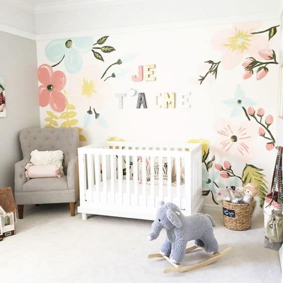 papel de parede para quarto de bebe feminino floral 9