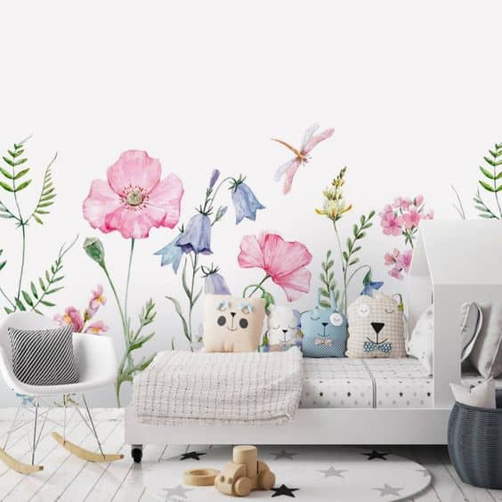 papel de parede para quarto de bebe feminino floral