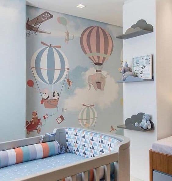 papel de parede para quarto de bebe masculino balão 10