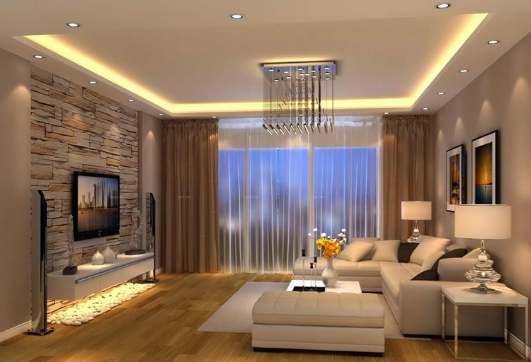 Sala de estar com projeto de iluminação aconchegante