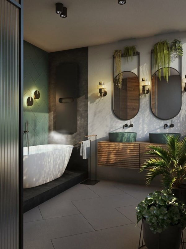 banheiro luxuoso estilo urban jungle