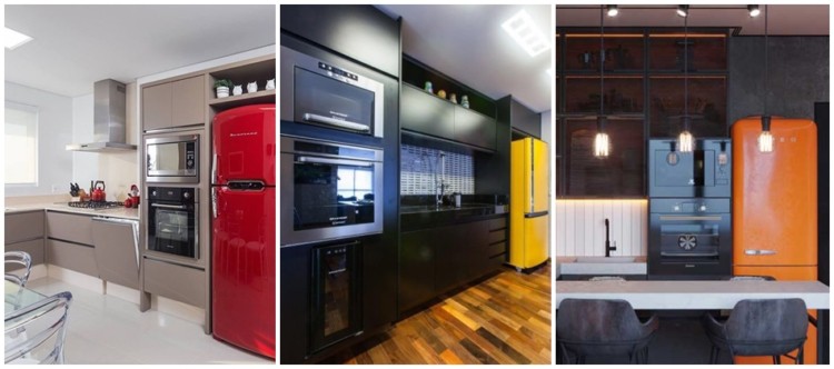 cozinha moderna com geladeira colorida