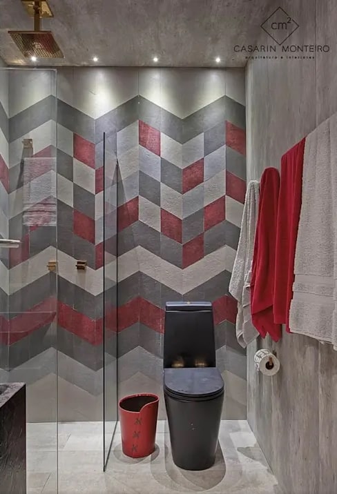 banheiro moderno em vermelho e cinza