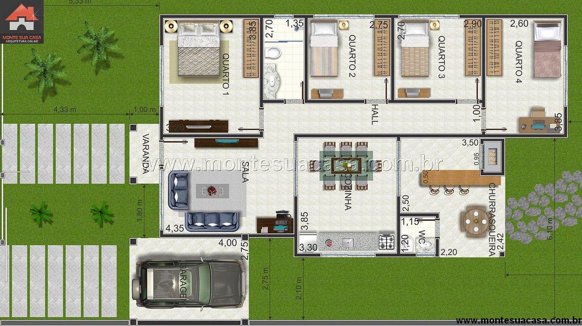 casa pequena com churrasqueira