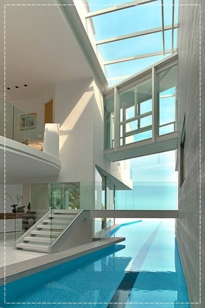 Casas com piscina: piscina coberta com teto de vidro