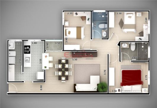 Casas em L: Planta simples