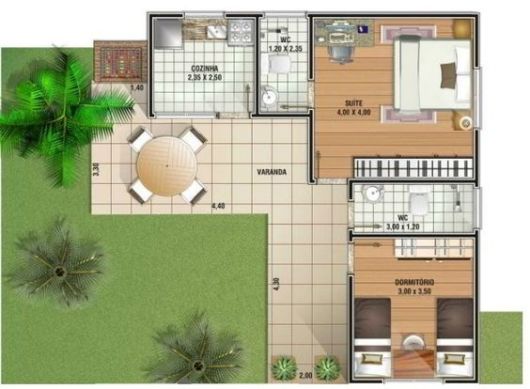 Casas em L: Planta simples