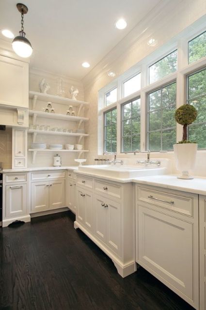 Janela de madeira branca para cozinha