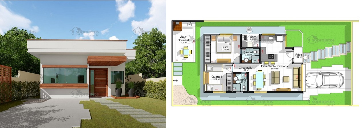 casa pequena com telhado embutido