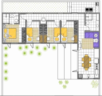edícula em L com 3 dormitórios