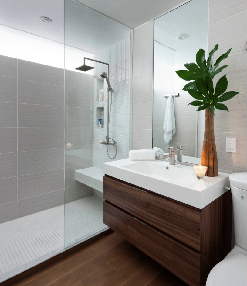 Banheiros decorados: Moderno com planta na cuba 