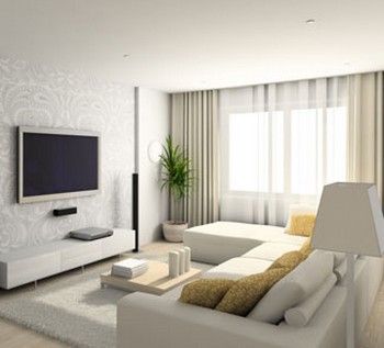 Decoração Minimalista: Sala com cortina branca