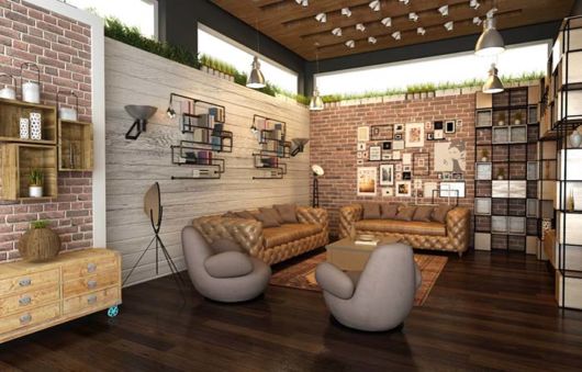 Decoração rústica: Sala com poltronas brancas