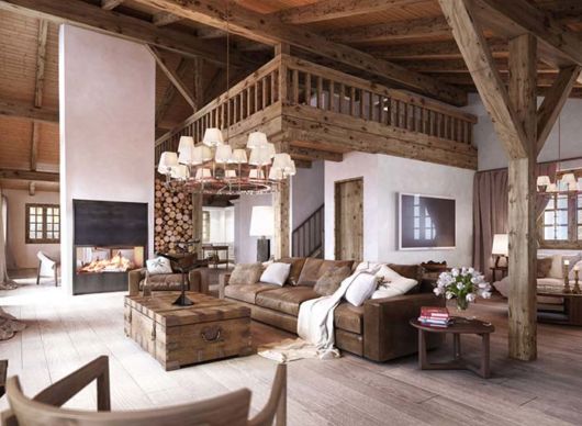 Decoração rústica: Sala com lustre