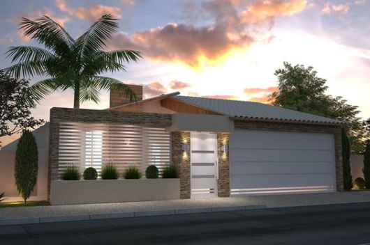 Fachadas de casas populares: Com portão branco