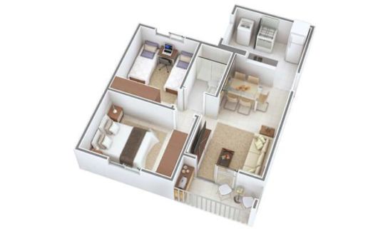 Plantas de Casas com 2 Quartos: Em L