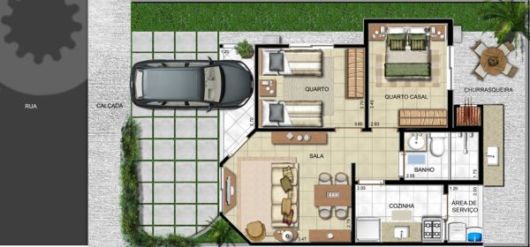 Plantas de Casas com 2 Quartos e garagem