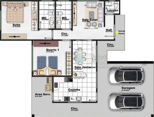 Plantas de Casas com 2 Quartos e garagem