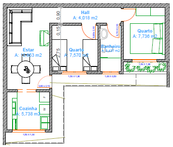 Plantas de Casas com 2 Quartos: Em L